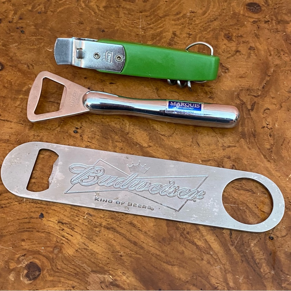 Vintage Bar Beer Bottle Openers Lot Of 3 Budweiser, Marquis, Ekco.